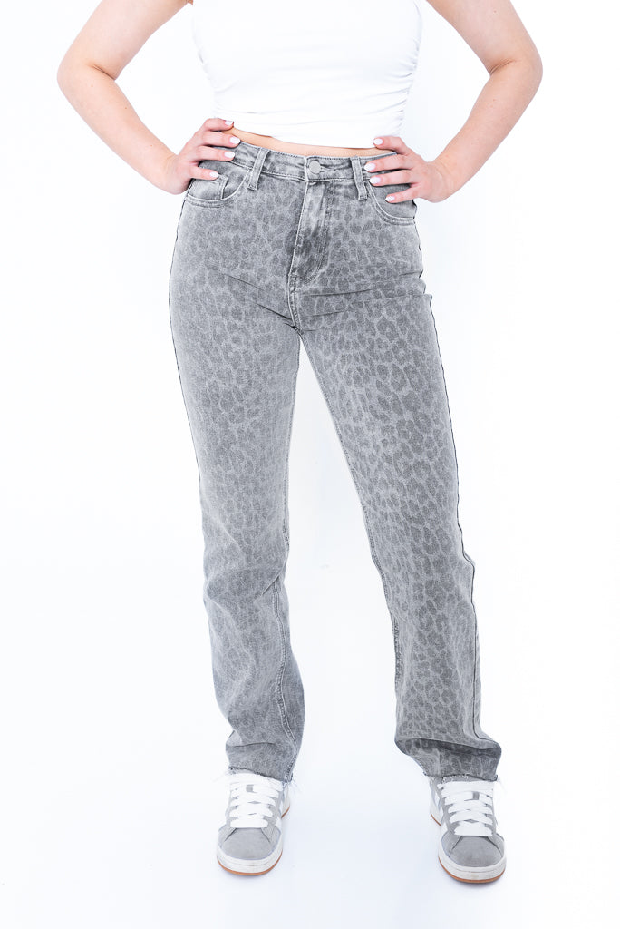 redial stretch spijkerbroek met trendy panterprint